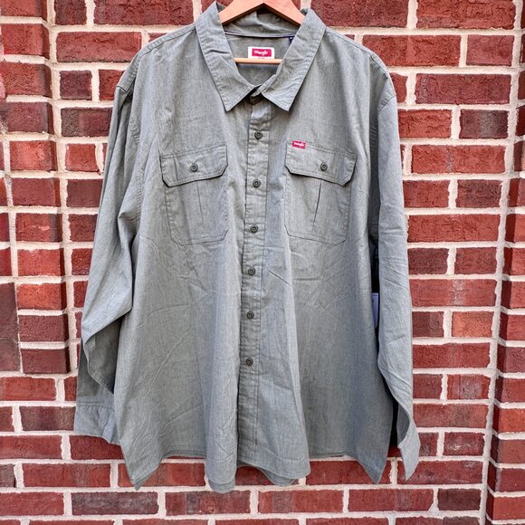 Wrangler Shirt Mens Size 4XL Oliver Heather Green Long Sleeve Western Ranch Work - Picture 2 of 10